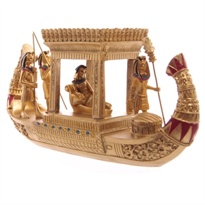 Egyptisk Nil båd m/Farao guldfarvet polyresin l:19cm
